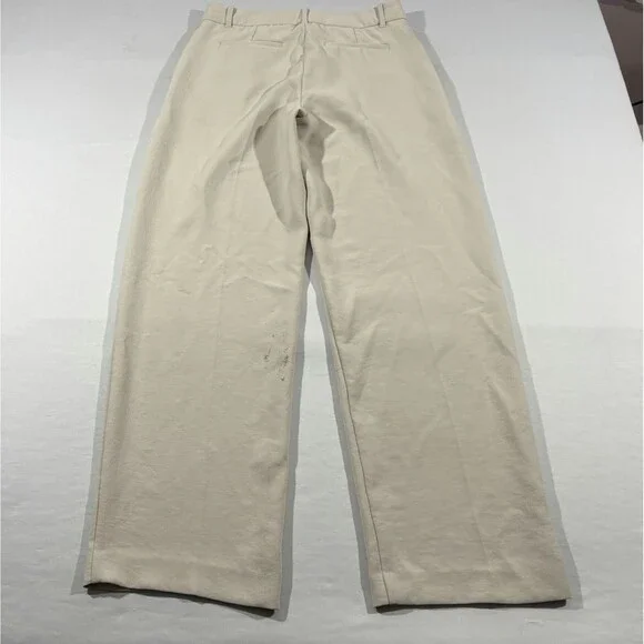 Aritzia Wilfred Effortless Oatmeal Beige Pant Wide Leg Pleated Trousers Sz 8 - Picture 11 of 13
